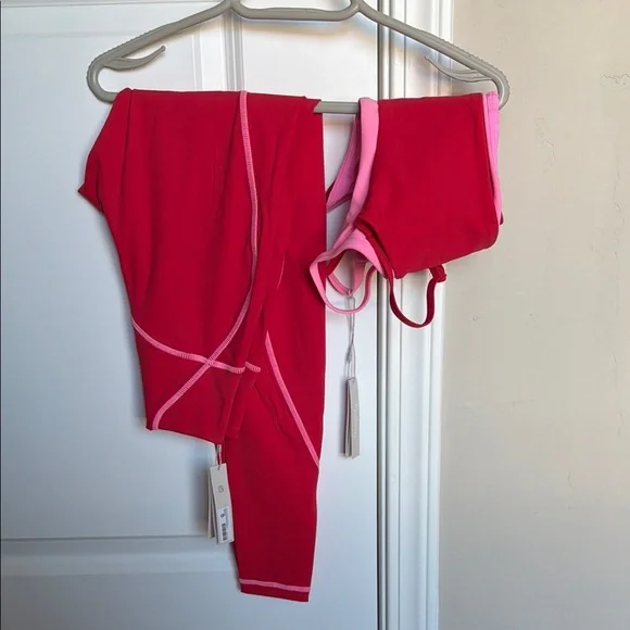 Women's Red and Pink Buff Bunny Leggings and Sports Bra - Picture 1 of 4